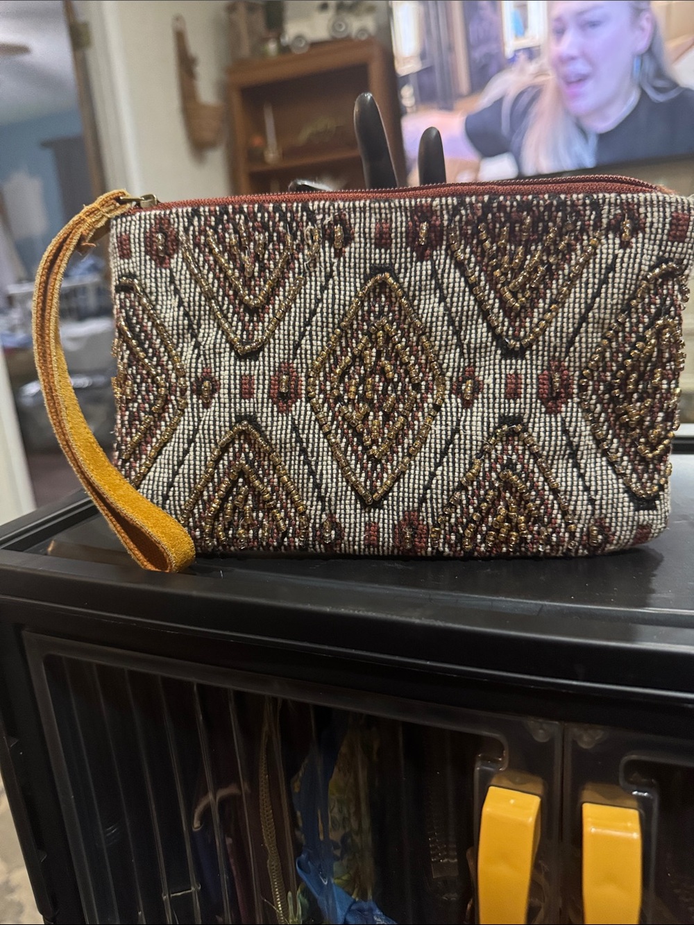 A Ruggine Hand-beaded Wristlet Clutch
